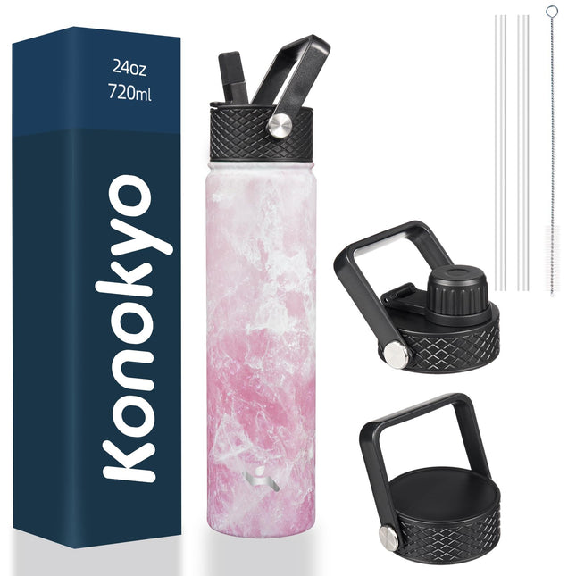 Konokyo Insulated Water Bottle with Straw,24oz 3 L