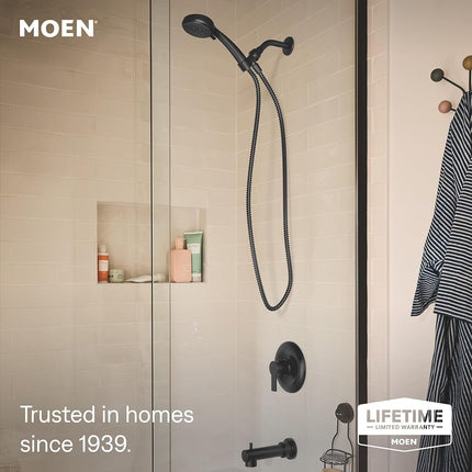 Moen Meena Matte Black Single Handle Modern Shower Faucet with Handshower and Tub Spout for Bathtub (Valve Included), 82618BL