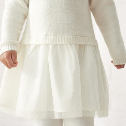 Vestido de suéter Gerber para bebé y niña pequeña con falda de tul, blanco, 2T
