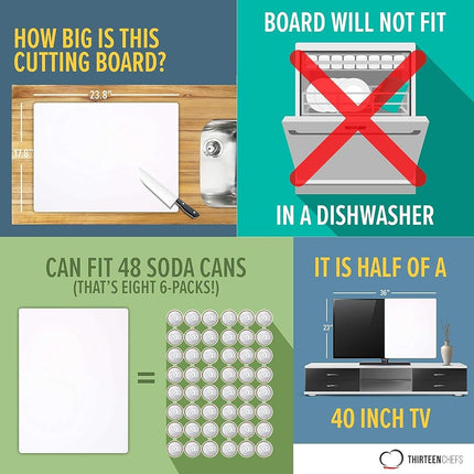 Thirteen Chefs Extra Large 24 x 18 Plastic Cutting Board - 1/2" Thick White HDPE for Restaurants and Professional Kitchens