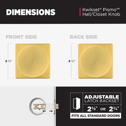 Kwikset Pismo Interior Passage Door Knob, Handle for Closet and Hallway Doors, Non-Locking Doorknob, Satin Brass