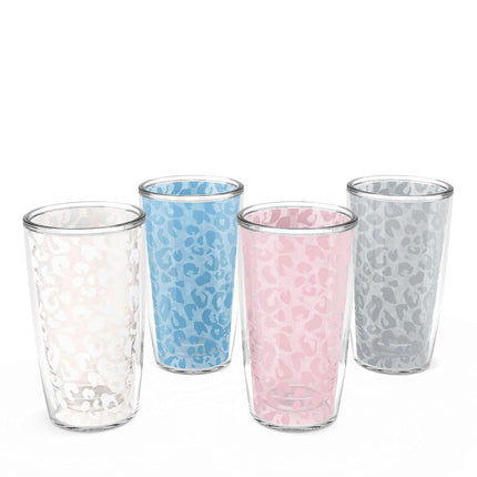 Collection Tervis Léopard, fabriquée aux États-Unis, gobelets isothermes à double paroi pour le voyage, garde les boissons froides et chaudes, lot de 4 gobelets de 473 ml, assortis