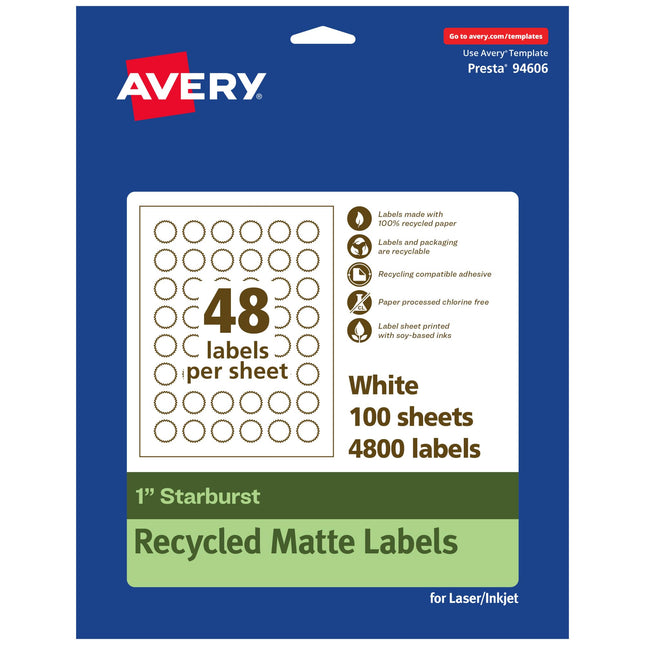 Avery EcoFriendly Matte White Recycled Starburst L