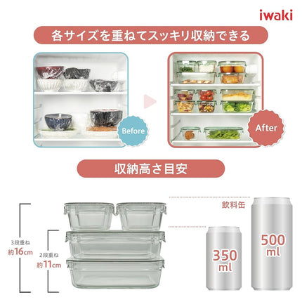 iwaki F-PRN7-UCL Heat Resistant Glass Storage Containers, Urban Clear, 7-Piece Set, Pack & Range