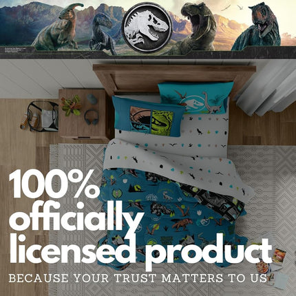 Franco Jurassic World Kids Bedding Super Soft Cozy Reversible Microfiber Comforter and Sheet Set with Sham, 7 Piece Full Size, (Officially Licensed Product)