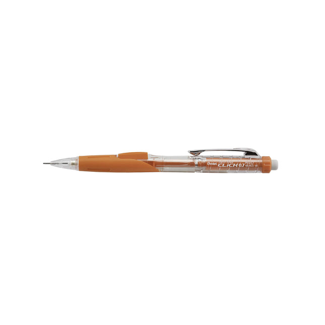 Crayon porte-mine Pentel Twist-Erase CLICK, (0,7 mm), corps transparent, prise orange, paquet de 12 (PD277TF)