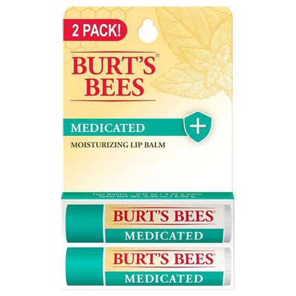 Burt's Bees 100% Natural Medicated Moisturizing Lip Balm with Menthol & Eucalyptus, 2 Tubes in Blister Box
