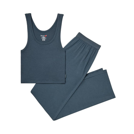 Hanes Women's Originals Supersoft Comfywear 2 Piece Crop Tank & Lounge Pants Loungewear Set, Stargazer Grey/Stargazer Grey, Large