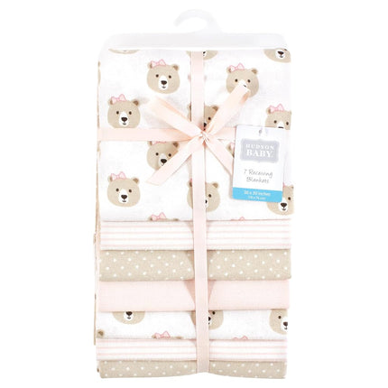 Lot de couvertures de réception en flanelle de coton pour bébés Hudson Baby unisexe, couleur taupe rose motif ourson, taille unique