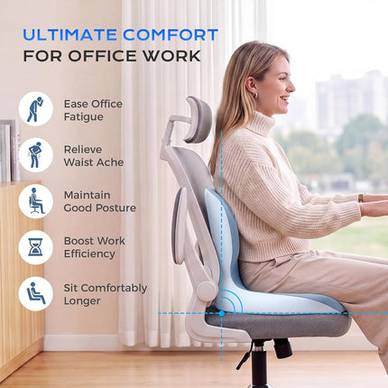 Coverado Car Seat Cushion and Lumbar Support Pillow One Piece, Memory Foam Ergonomic Back Support Driving Seat Cushion for Back Pain, Non-Slip Washable Cushion for Car, Driver, Office