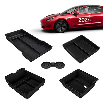 KYX Center Console Organizer Tray for Tesla Model 3 Highland Accessories 2024 Armrest Hidden Drawer Storage Box Cup Holder