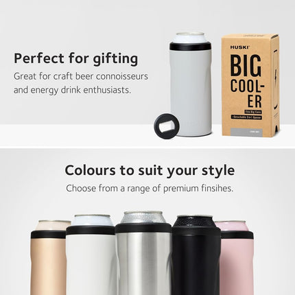 Huski Big Can Cooler | NEW | Premium 440ml & 500ml Beer & Energy Drink Cooler with Detachable 3-in-1 Opener | Triple Insulated | Keeps Cans up to 10x Colder | Doubles as a Tumbler (Brushed Stainless)