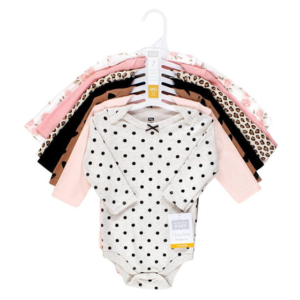 Hudson Baby Baby Girls Cotton Long-sleeve Bodysuits 3-pack, Cinnamon Pink Prints, 0-3 Months