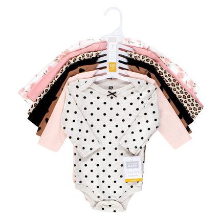 Hudson Baby baby-girls Cotton Long-sleeve Bodysuits, Cinnamon Pink Prints, Preemie
