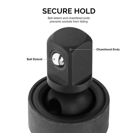 NEIKO 3-Piece Impact Universal Joint-Socket Swivel Set, Socket Extension Set Made from Cr-Mo Steel, Black, 1/4", "3/8", "1/2-Inch Sockets