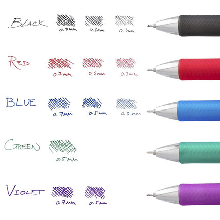 Bolígrafo de gel líquido retráctil Pentel EnerGel RTX, punta de aguja (0,3 mm), línea extrafina, tinta roja, paquete de 2 (BLN73BP2B)