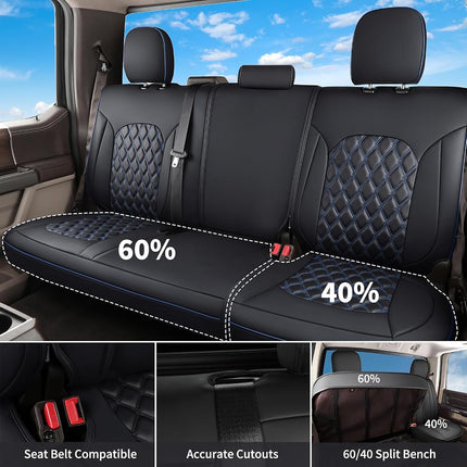 Huidasource Tacoma Seat Covers Full Set, Full Coverage Waterproof Leather Truck Seat Protector, Front&Rear Cushion Cover Custom Fit for Toyota Tacoma 2016-2023 Double/Crew Cab(Full Set/Black&Blue)