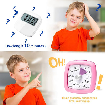 Secura 60-Minute Visual Timer, Silent Study Timer for Kids and Adults, Time Clocks, Time Management Countdown Timer for Teaching Pink