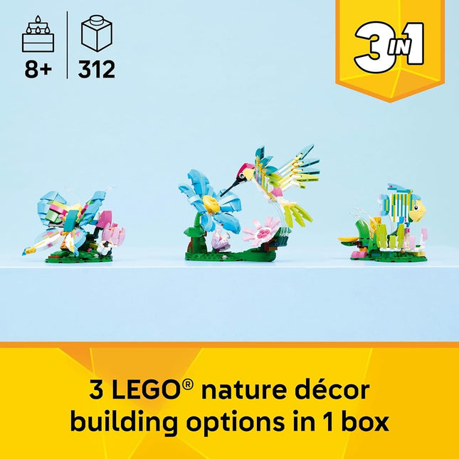 LEGO® Creator 3 in 1 Wild Animals: Colourful Hummingbird 31384 Nature Decor - Building Set with 3 Options, Hummingbird, Butterfly or Fish - Animal Figures for Kids Aged 8+ - Toy for Girls and Boys