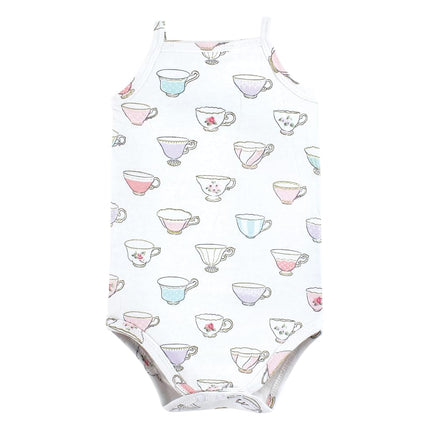 Hudson Baby Unisex Baby Cotton Sleeveless Bodysuits, Tea Party, 3-6 Months