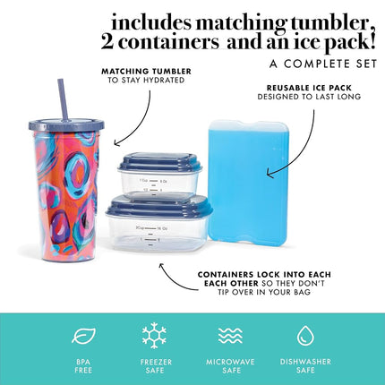 Fit & Fresh Wichita Insulated Lunch Bag with Side Pouch & Carry Handles, Complete Lunch Kit Includes Matching Tumbler, 2 Containers & Ice Pack, Abstract Peacock
