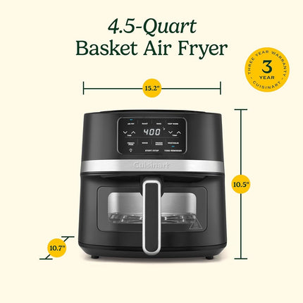 Cuisinart Air Fryer Oven, Stainless Steel Air Fryer, 4.5-Qt Fryer Basket, Dishwasher-Safe Parts with 4 Presets for Roast, Bake, Broil, Air Fry & Keep Warm, Quick & Easy Meals, AIR-160, Black