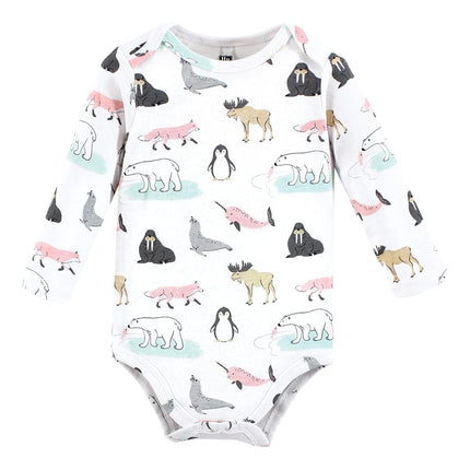 Hudson Baby unisex-baby Cotton Long-sleeve Bodysuits, Girl Arctic Animals, 3-6 Months