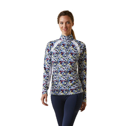 Ariat Sunstopper 2.0 1/4 Zip Base Layer, Blue Camo Floral, XS