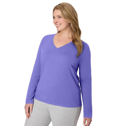 Hanes Women's Long Sleeve Cotton V-Neck T-Shirt, Lightweight V-Neck Tee, Modern Fit, Petal Purple, M