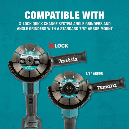 Makita E-07222 X-Lock 4-1/2" Turbo Rim Diamond Blade for Masonry Cutting, 2/pk