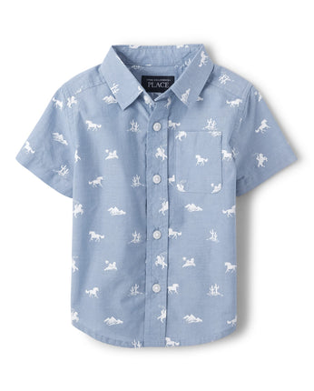 The Children's Place Big Boys' Short Sleeve Button