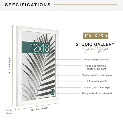 MCS Studio Gallery 12x18 Picture Frame White Woodgrain, Rectangle Photo Frame for Photos, Posters & Art Prints (1-Pack)