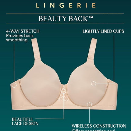 Vanity Fair Women's Beauty Back Smoothing Bra, Wirefree-White, 42H US