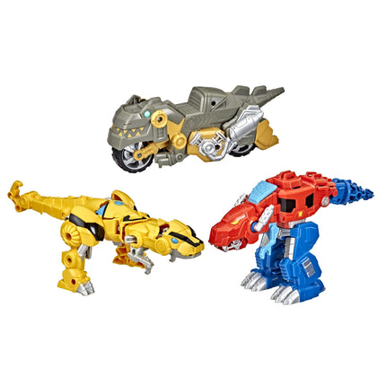 Transformers Playskool Primal Team-Up Pack de 3 con figuras convertibles de dinosaurios Optimus Prime, Bumblebee y Grimlock, juguetes de 11,4 cm, para niños de 3 años en adelante (Exclusivo de Amazon)