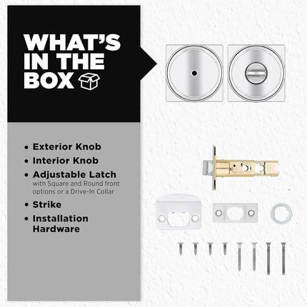 Kwikset Maven Interior Privacy Door Knob with Lock, Square Door Handle for Bathroom and Bedroom, Polished Chrome Keyless Turn Lock Doorknob, with Microban Protection