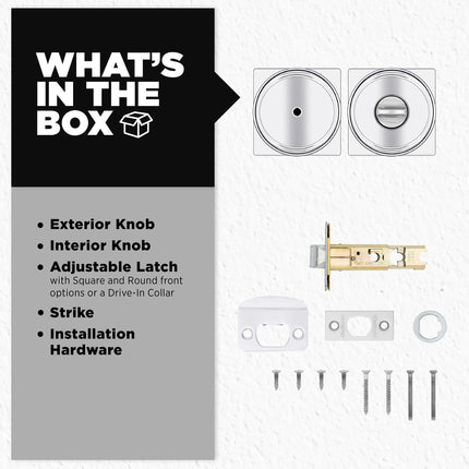 Kwikset Maven Interior Privacy Door Knob with Lock, Square Door Handle for Bathroom and Bedroom, Polished Chrome Keyless Turn Lock Doorknob, with Microban Protection