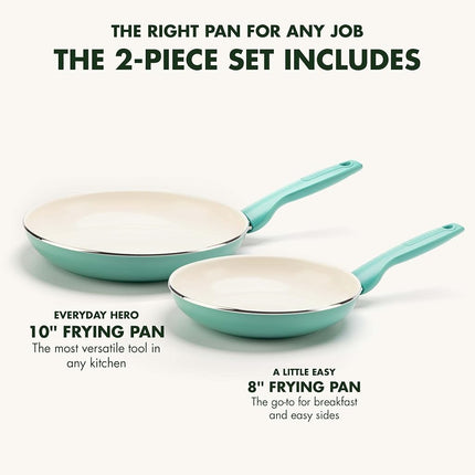 GreenPan Rio Healthy Ceramic Non-Stick 2-Piece Frying Pan Skillets Set, 20cm & 26cm, PFAS Free, Stay-Cool Handle, Oven Safe up to 160°C, Turquoise & Cream