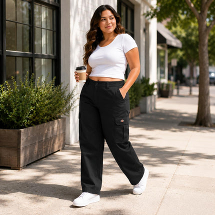 Dickies Women's Plus-Size Relaxed Cargo Pant, Rinsed Black, 24