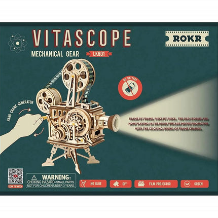 ROKR 3D Wooden Puzzles for Adults, Mechanical Vitascope Movie Projector Model Kit, Hand-Cranked DIY Wood Craft Building Set