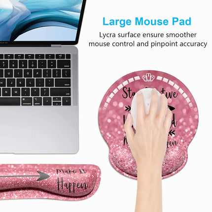Dapesuom Keyboard Wrist Rest and Mouse Pad with Wrist Support, Cute Memory Foam Cushion for Keyboard and Mouse Set, Ergonomic Desktop Pad Rests with Non Slip Base for Easy Typing & Pain Relief, Quotes