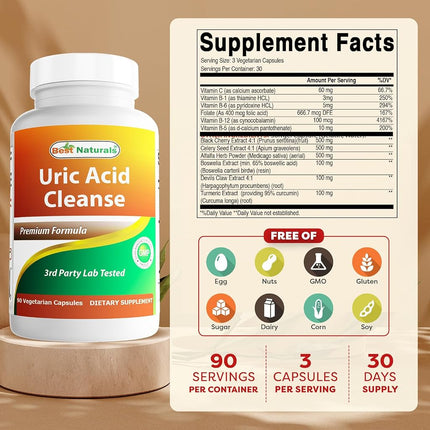 Best Naturals Uric Acid Cleanse Vitamins for Men and Women - 90 Veggie Capsules (90 Count (Pack of 3))