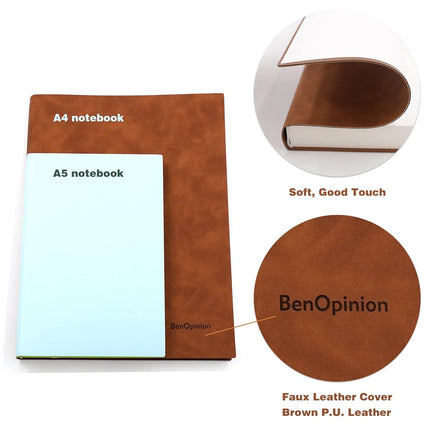 BenOpinion Large Blank Notebook Journal for Writing Drawing, Soft Faux Leather Cover, 100GSM Papers, 320 Pages, A4 8.4x11.4 inches Sketch Book(Brown, Plain)