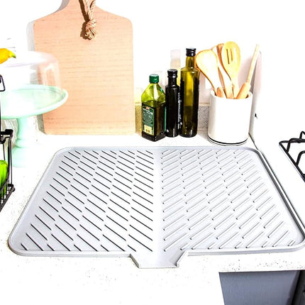 Luxet Silicone Dish Drying Mat with Built-in Drain Lip - Hygienic Drying Pad - Sturdy Compact Easy to Clean Tray Protects Surfaces Prevents Water Build Up - 23 X 17 (White)