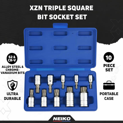 Neiko 10056A XZN Triple Square Spline Bit Socket Set, S2 Steel | 10-Piece Set Metric 4mm – 18mm