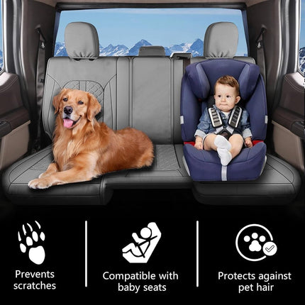 Truckiipa Customizado para Fundas de Asiento Dodge Ram Juego Completo de Cuero Cobertura Total Protector de Asiento de Camioneta Cojín Apto para Dodge Ram 1500 2009-2018, Ram 2500 3500 Crew Mega Cab 2010-2023, Juego Completo, Gris
