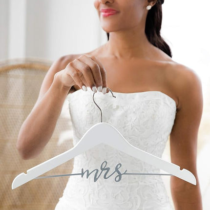 Pearhead Mrs. Wedding Dress Hanger for Bride to Be, Bridal Hanger, Bride Accessory, White
