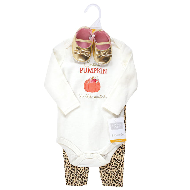 Hudson Baby Baby Cotton Bodysuit, Pant and Shoe Set, Cutest Pumpkin, 6-9 Months