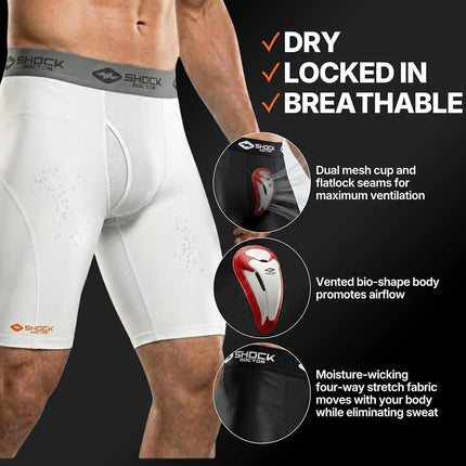 Shock Doctor 221 Men's Compression Short with BioFlex Cup (Medium, White)