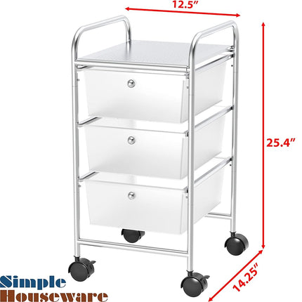 Simple Houseware 3 Drawer Rolling Storage Cart, Chrome
