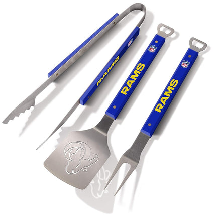 YouTheFan NFL Los Angeles Rams Spirit Series Juego de 3 Piezas para BBQ, Acero Inoxidable, 22" x 9"